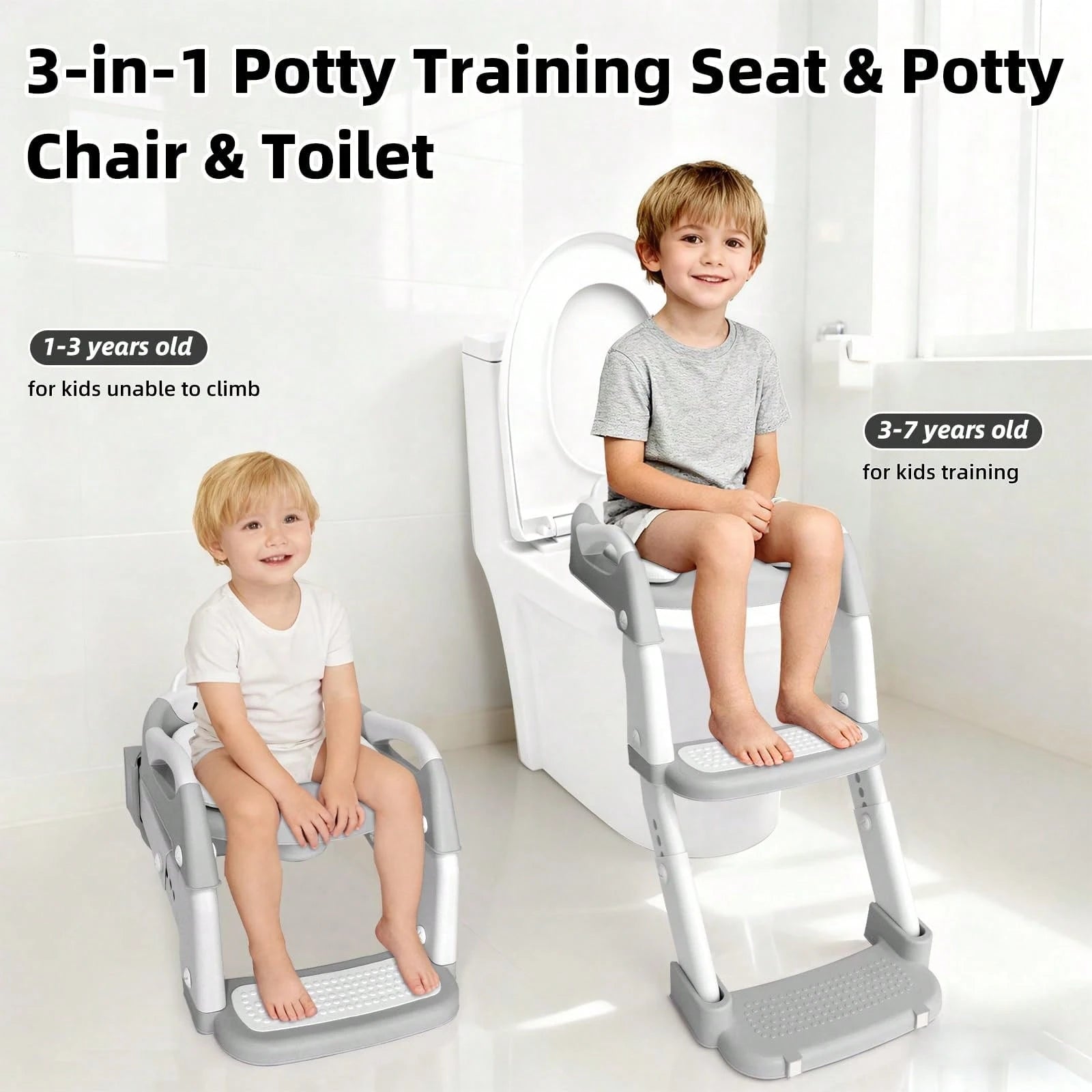 Potty Training Seat With Step Stool Ladder, 3-In-1 Toddler Toilet Seat And Potty Chair With Splash Guard, Anti-Slip Pad Adjustable