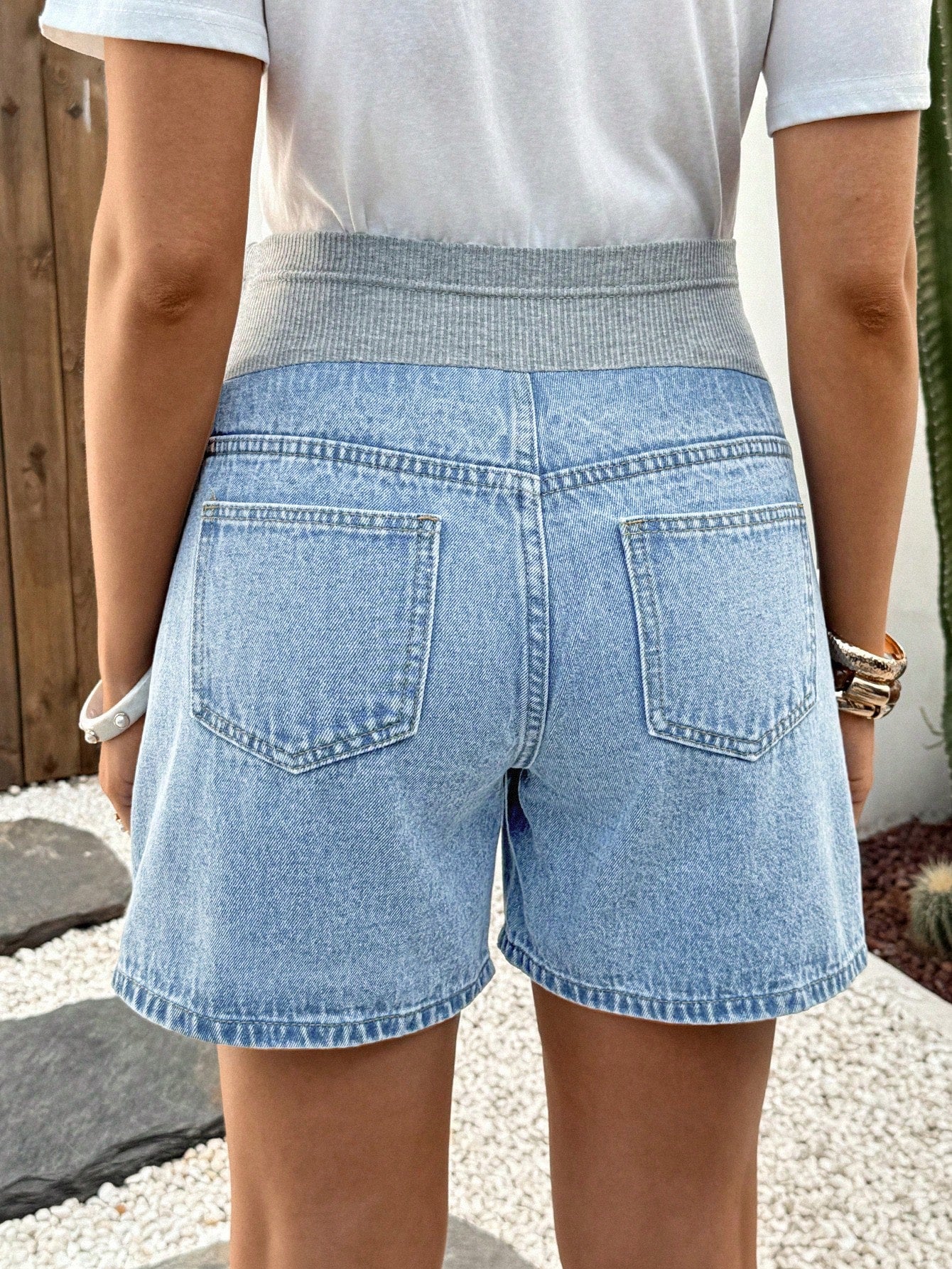 Pregnant Women's Patchwork Pocket Casual Versatile Daily Wear Denim Shorts