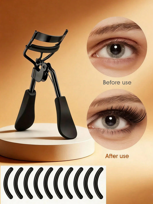 Premium Black Eyelash Curler With Replacement Pads- Easy To Use Beauty Tool, Essential Eyelash Curler, Portable & Comfortable, Suitable For All Eye Shapes & Lash Lengths, Quickly Curls Lashes, Beauty