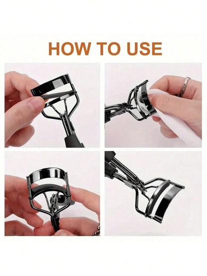 Premium Black Eyelash Curler With Replacement Pads- Easy To Use Beauty Tool, Essential Eyelash Curler, Portable & Comfortable, Suitable For All Eye Shapes & Lash Lengths, Quickly Curls Lashes, Beauty