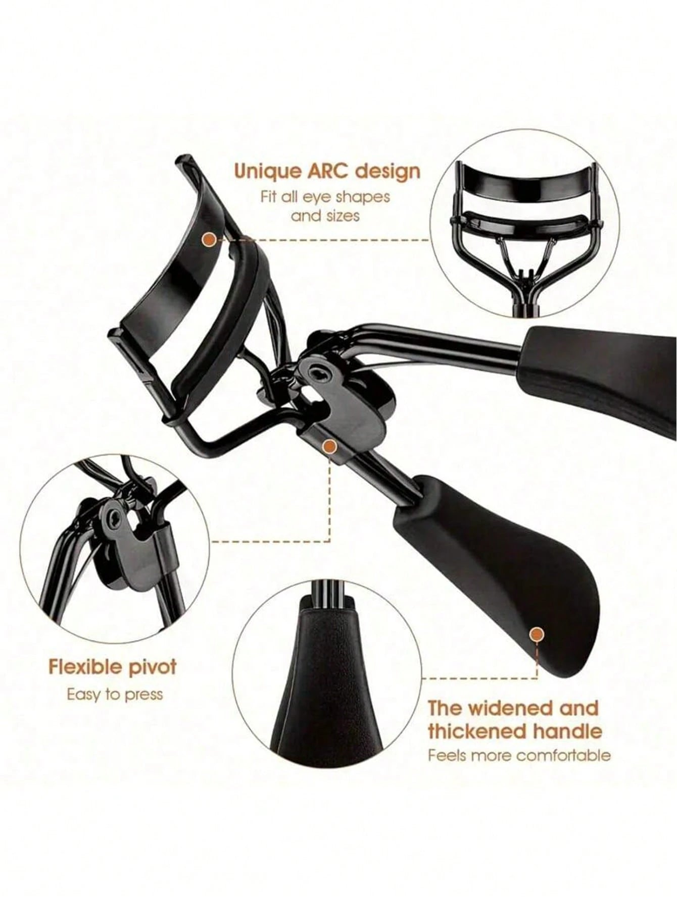 Premium Black Eyelash Curler With Replacement Pads- Easy To Use Beauty Tool, Essential Eyelash Curler, Portable & Comfortable, Suitable For All Eye Shapes & Lash Lengths, Quickly Curls Lashes, Beauty