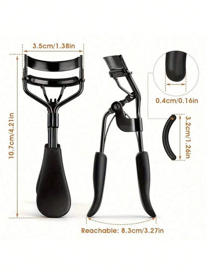 Premium Black Eyelash Curler With Replacement Pads- Easy To Use Beauty Tool, Essential Eyelash Curler, Portable & Comfortable, Suitable For All Eye Shapes & Lash Lengths, Quickly Curls Lashes, Beauty