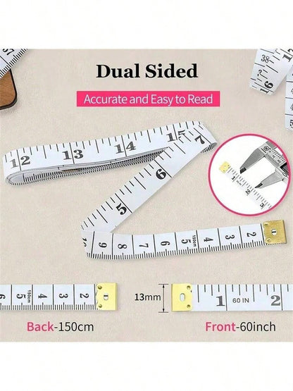 Premium Dual-Scale Inches & Centimeters Sewing Tape Measure, Soft Flexible Body Measurement Tailor Ruler For Weight Loss, Medical Care, Sewing & Crafts, Reverse Side Marked With 150cm Scale,Back To Sc