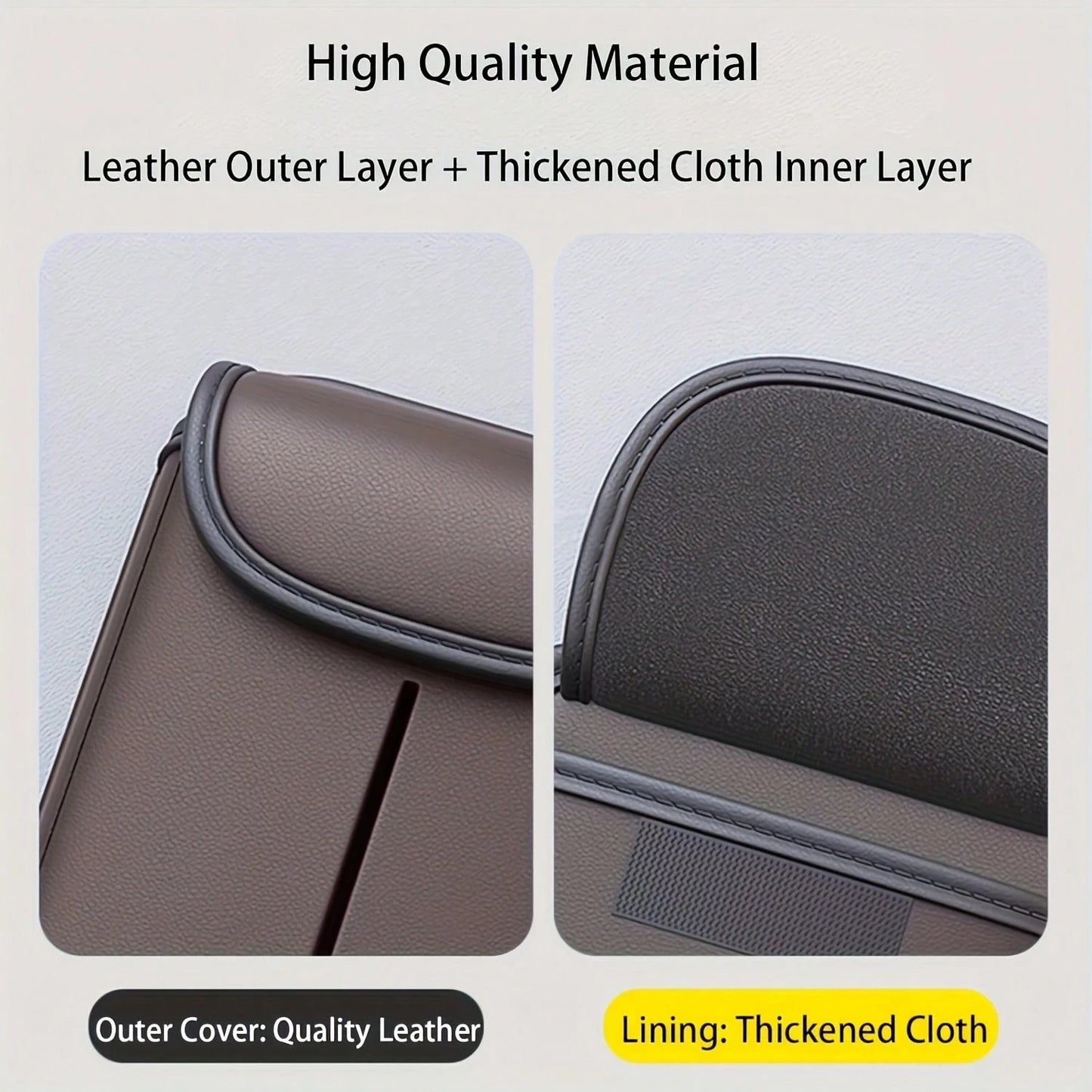 Premium Leather Car Seat Back Organizer With Cup And Tissue Holder, Multi-Pocket Storage With Adjustable Straps For SUVs, Trucks, Sedans (Black)