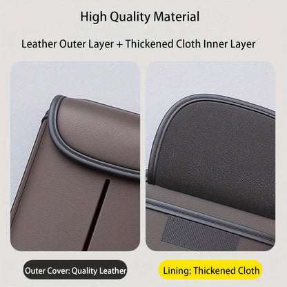 Premium Leather Car Seat Back Organizer With Cup And Tissue Holder, Multi-Pocket Storage With Adjustable Straps For SUVs, Trucks, Sedans (Black)