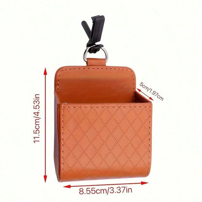 Premium PU Leather Car Air Vent Organizer: Hanging Storage Bag With Multi-Pockets For Phone, Keys, Glasses. Anti-Slip Hook & Universal Fit (1 Pack)