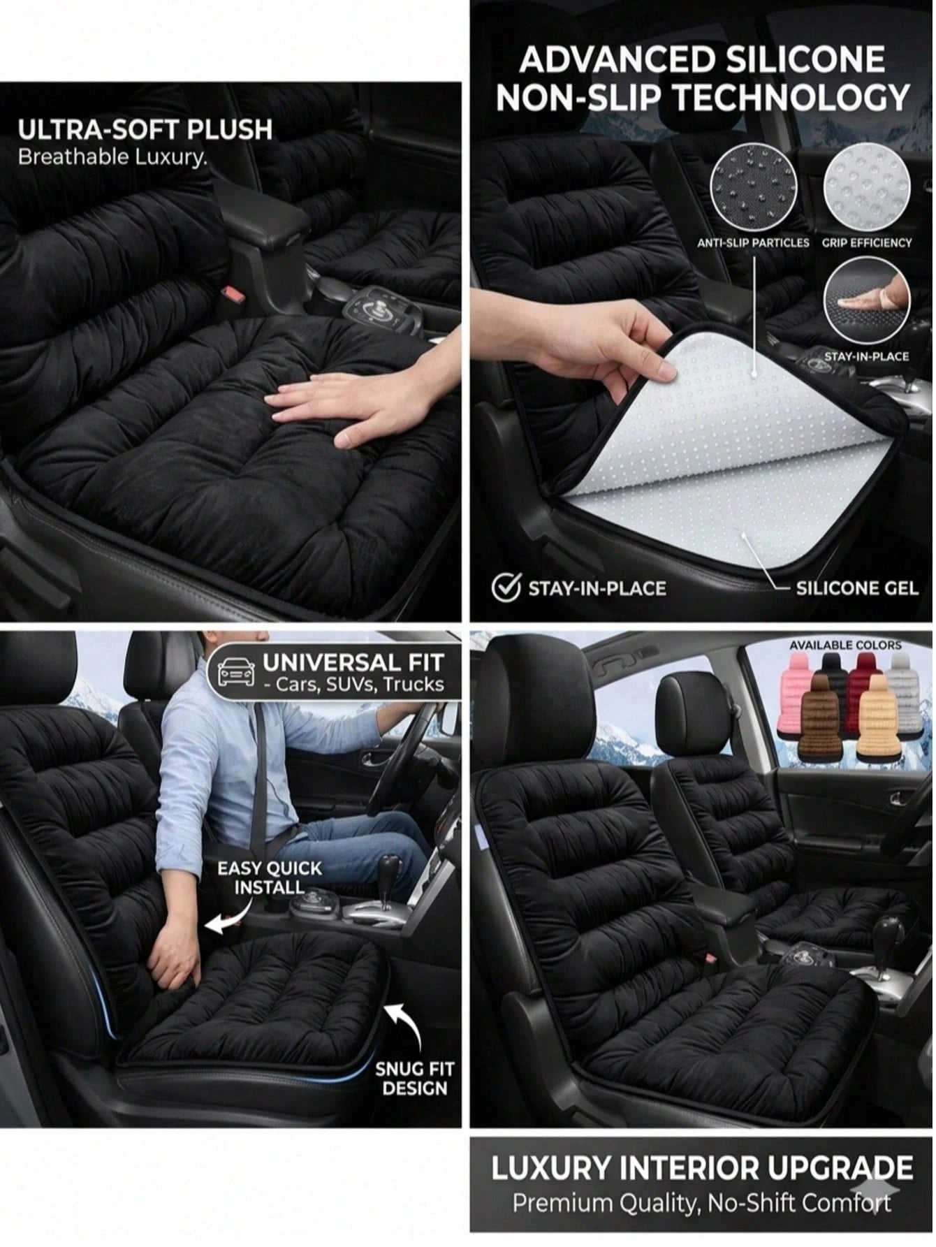 Premium Soft Car Seat Pad With Backrest, **Quick-Install Non-Slip** Interior Cover, **Snug Fit** Universal Seat Protector For Most Vehicles, All-Season Comfort (1 PC)