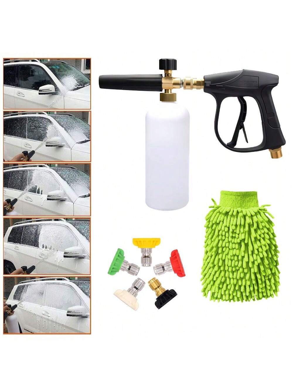 Pressure Washer Gun Car Washing Gun With 5pcs Soap Spray Nozzles 14mm M22 Socket 1/4" Quick Release Snow Foam Gun Car Water Gun