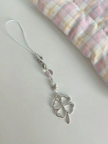 Pretty Girl's Handmade Beaded Four-Leaf Clover And Butterfly Bag Charm Phone Keychain Gifts For Mother, Family, Friends, Birthday, Holiday Phone Charm, Phone Chain