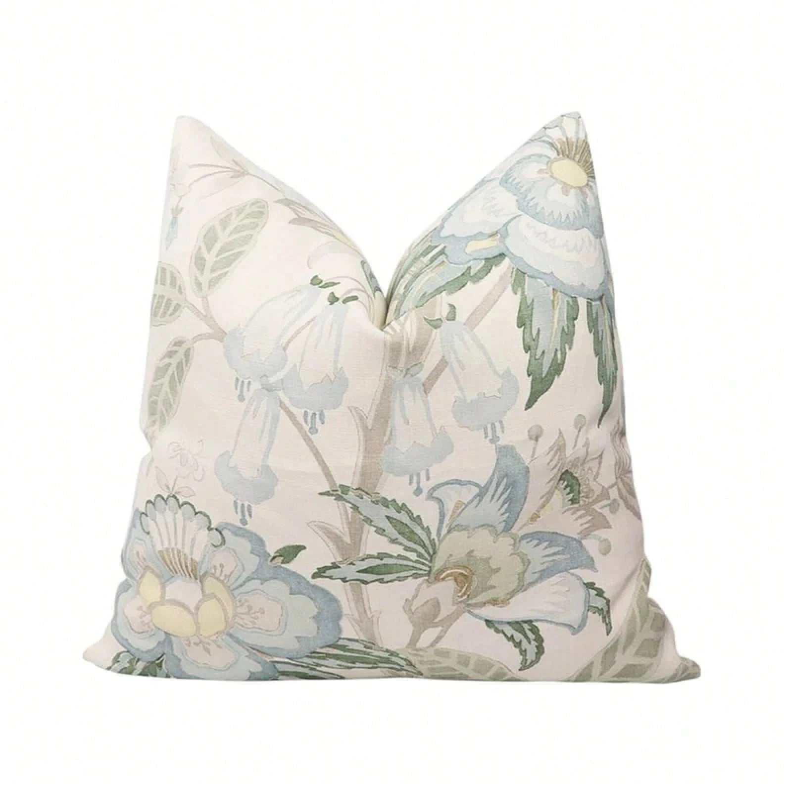 Print Pillow Cover/Designer Pillow Cover/High End Pillow Cover,Cottage Soft Blue Wildflower Foliage Square Throw Pillow Cover