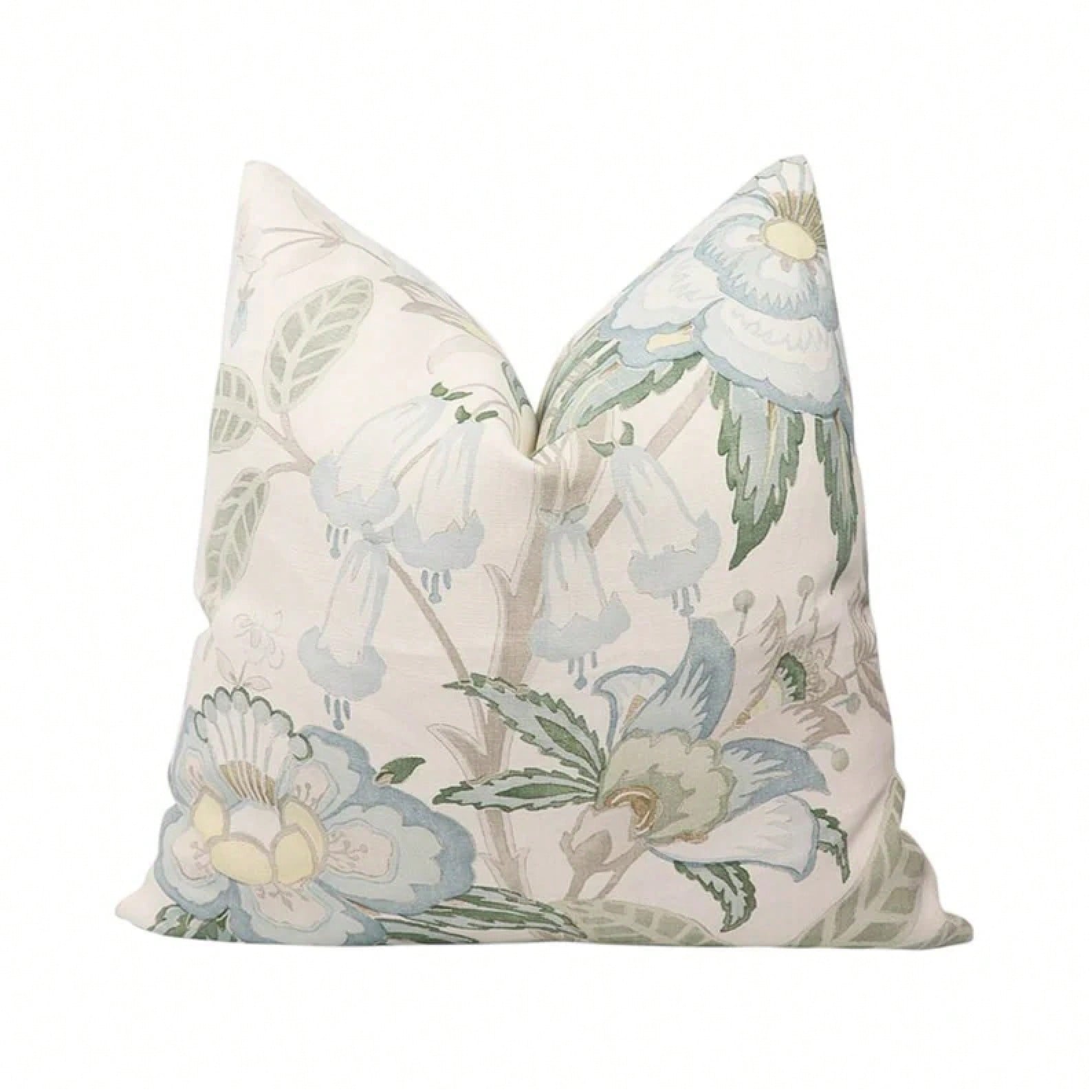 Print Pillow Cover/Designer Pillow Cover/High End Pillow Cover,Cottage Soft Blue Wildflower Foliage Square Throw Pillow Cover