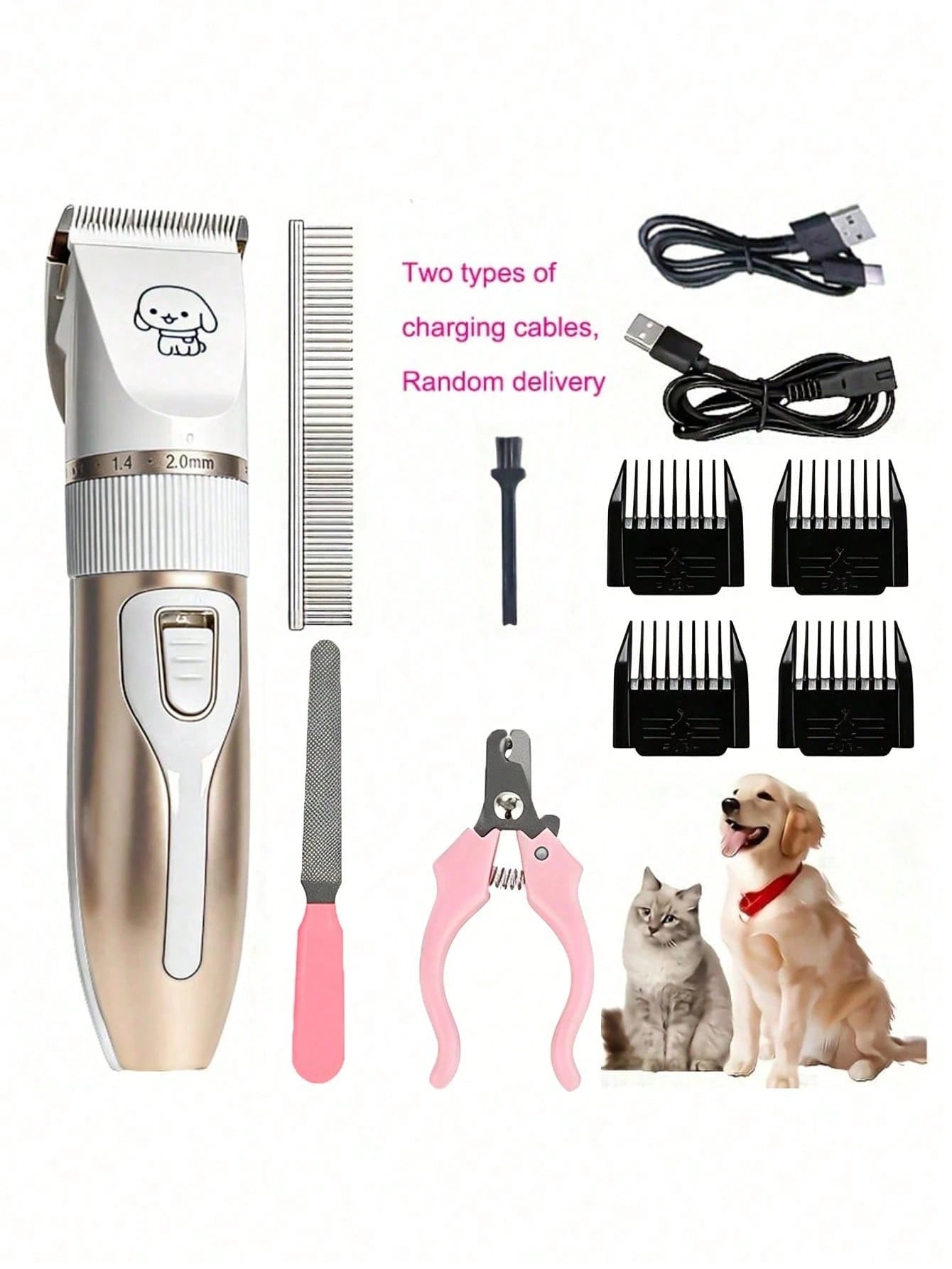 Professional Dog Grooming Kit, Quiet Hair Clippers Set For Dog, USB Rechargeable Cat Pets Cordless Dog Grooming Tools