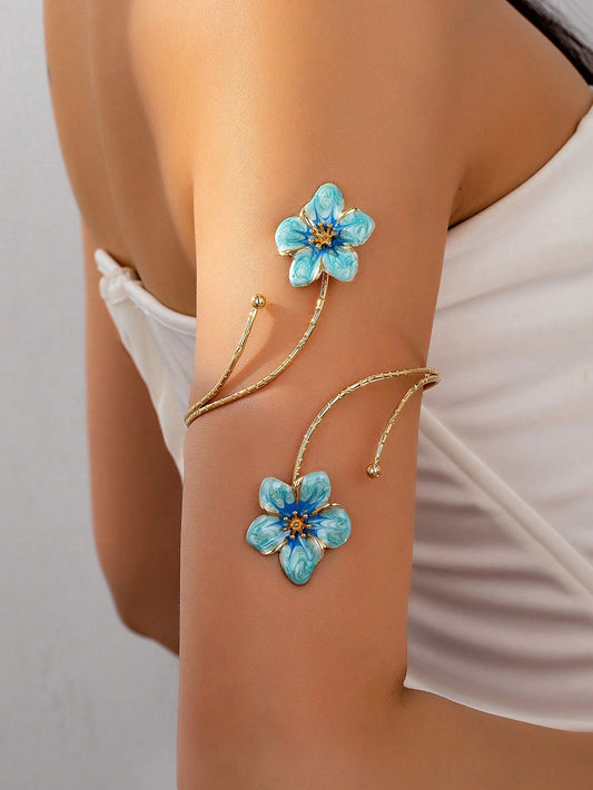 Punk Style Exaggerated Alloy Metal Multi-Color Enamel Flower Bracelet