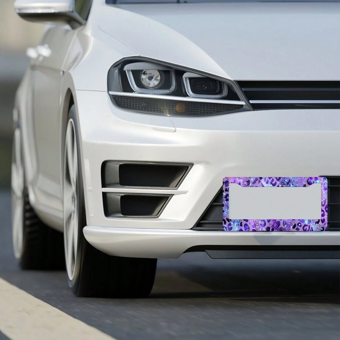 Purple Leopard Print Glitter License Plate Frame, Car Decorative Cover, Made Of Rust-Proof And Shockproof Aluminum Alloy, Suitable For Standard Car Models