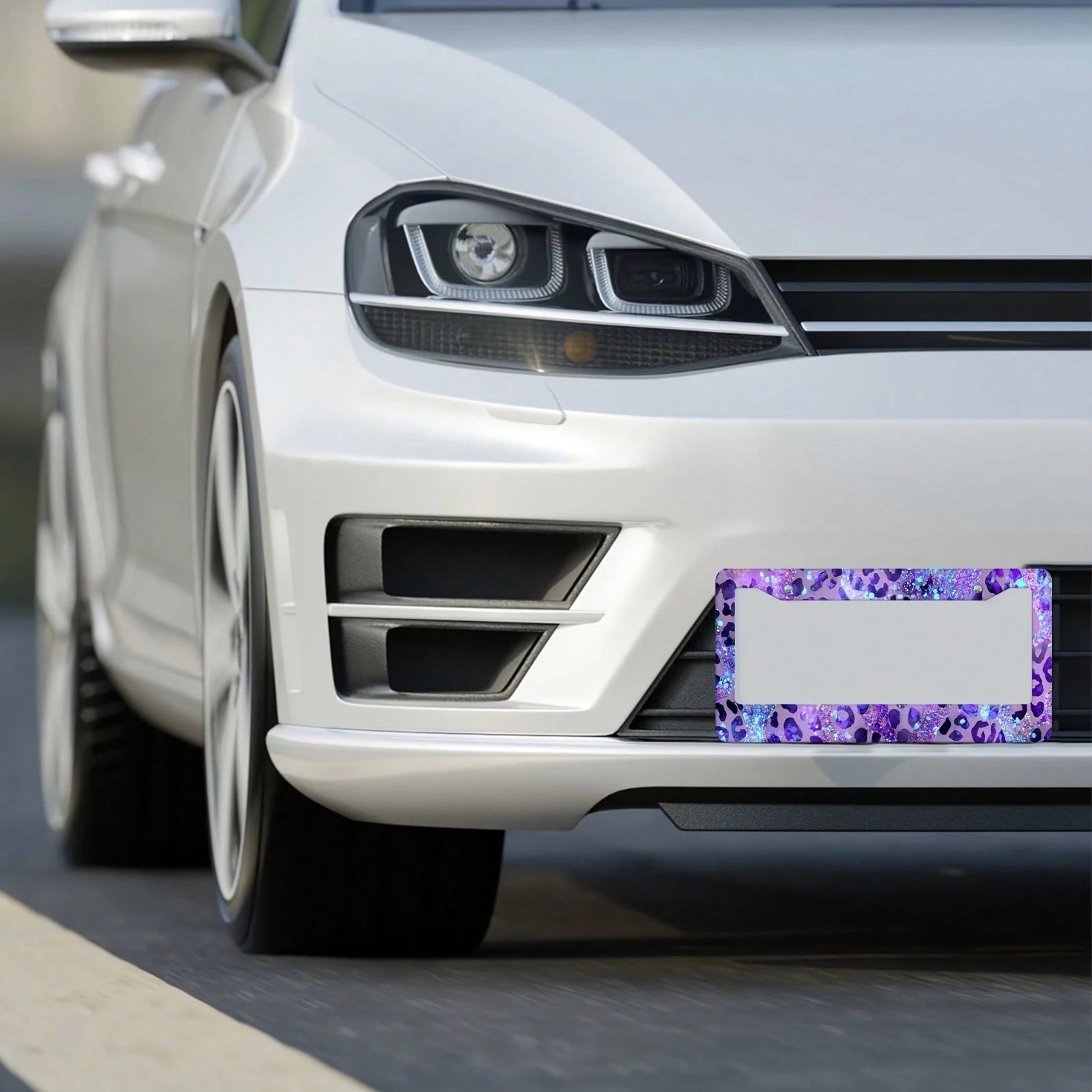 Purple Leopard Print Glitter License Plate Frame, Car Decorative Cover, Made Of Rust-Proof And Shockproof Aluminum Alloy, Suitable For Standard Car Models