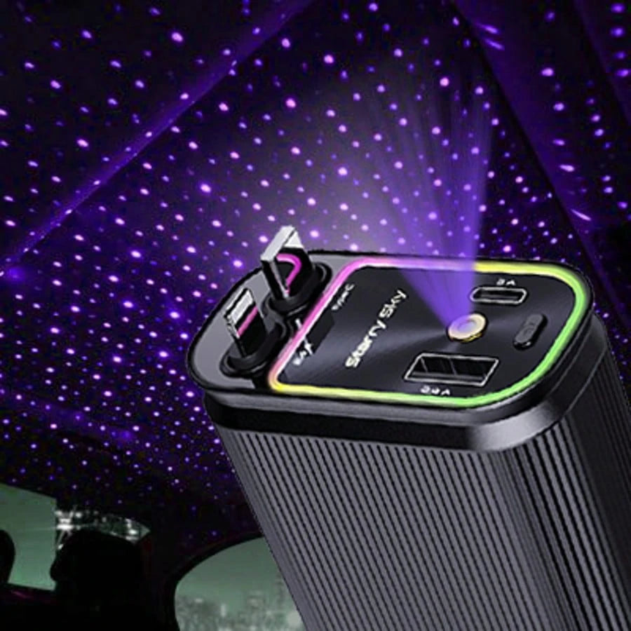 Purple-Star Projection Night Light Car Charger- 4 In 1 Retractable Non-Winding Cable, 2 USB Port Adapters, Dual 80 Cm/31 Inch Long Retractable Cable, Durable And Non-Winding Design, Easy To Use