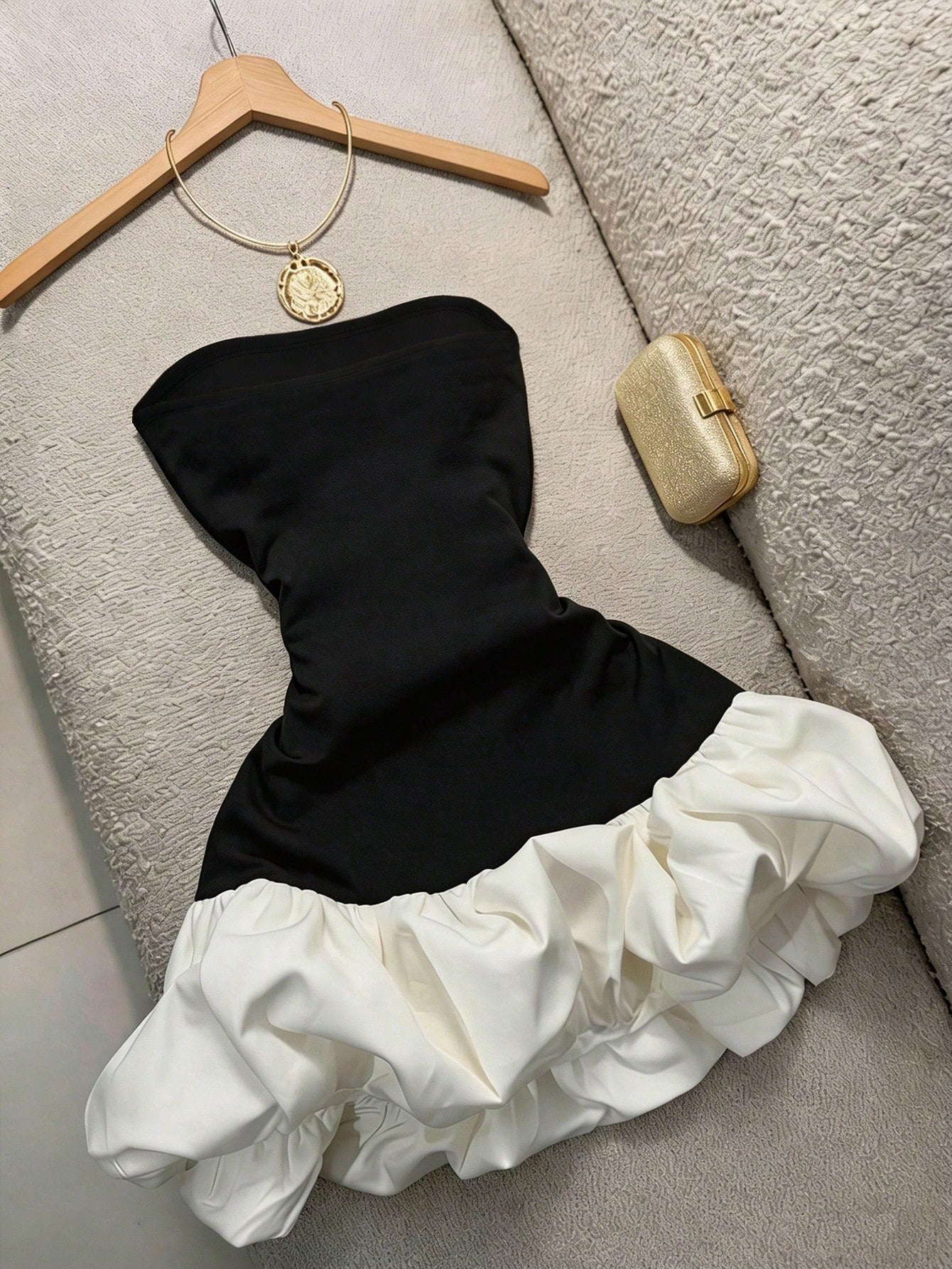 Qadelle Women's Bandeau Colorblock Puff Hem Knit Dress With Waist Cincher, Elegant Cocktail Dress For Wedding Events Zoey Clothing Zanea Dress For Women Yisikado Dress Women's Gown Z9v7r Women's Gown