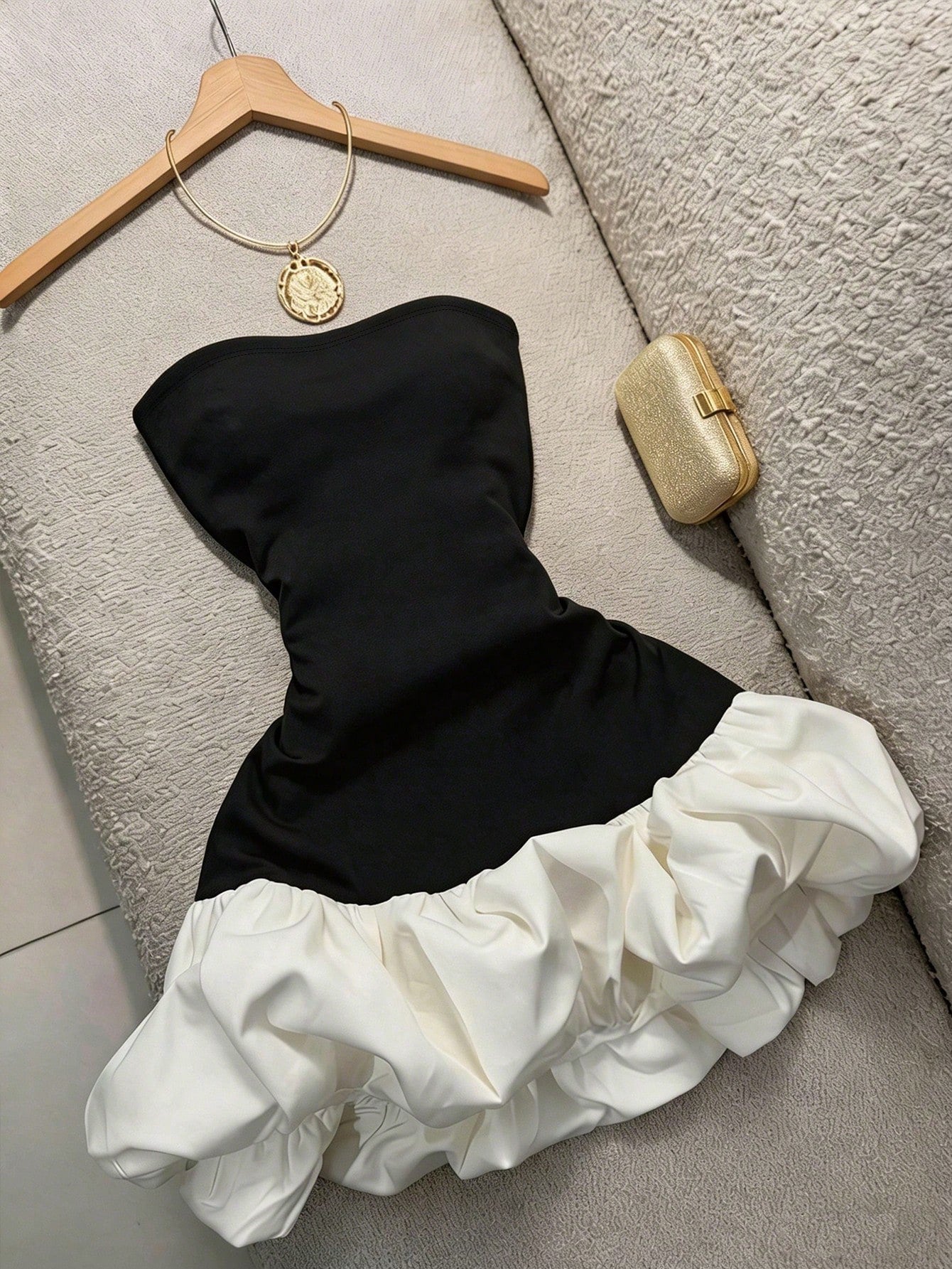 Qadelle Women's Bandeau Colorblock Puff Hem Knit Dress With Waist Cincher, Elegant Cocktail Dress For Wedding Events Zoey Clothing Zanea Dress For Women Yisikado Dress Women's Gown Z9v7r Women's Gown