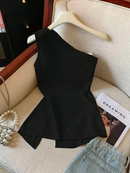 Qadelle Women's Solid Color Side Slit Hem Sleeveless Fashion Top