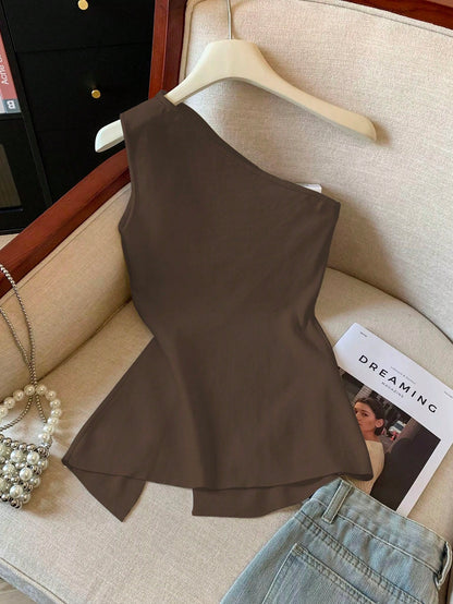 Qadelle Women's Solid Color Side Slit Hem Sleeveless Fashion Top