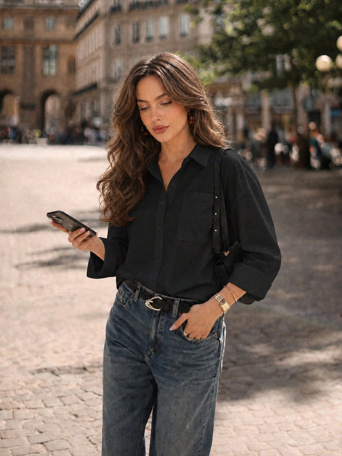 QIANZHIDU Elva Women's Solid Color Loose Long Sleeve Business Interview Commute Casual Minimalist Shirt, Suitable For Back To School, Graduation, Office, Spring Summer Autumn Wear, Simple And Elegant