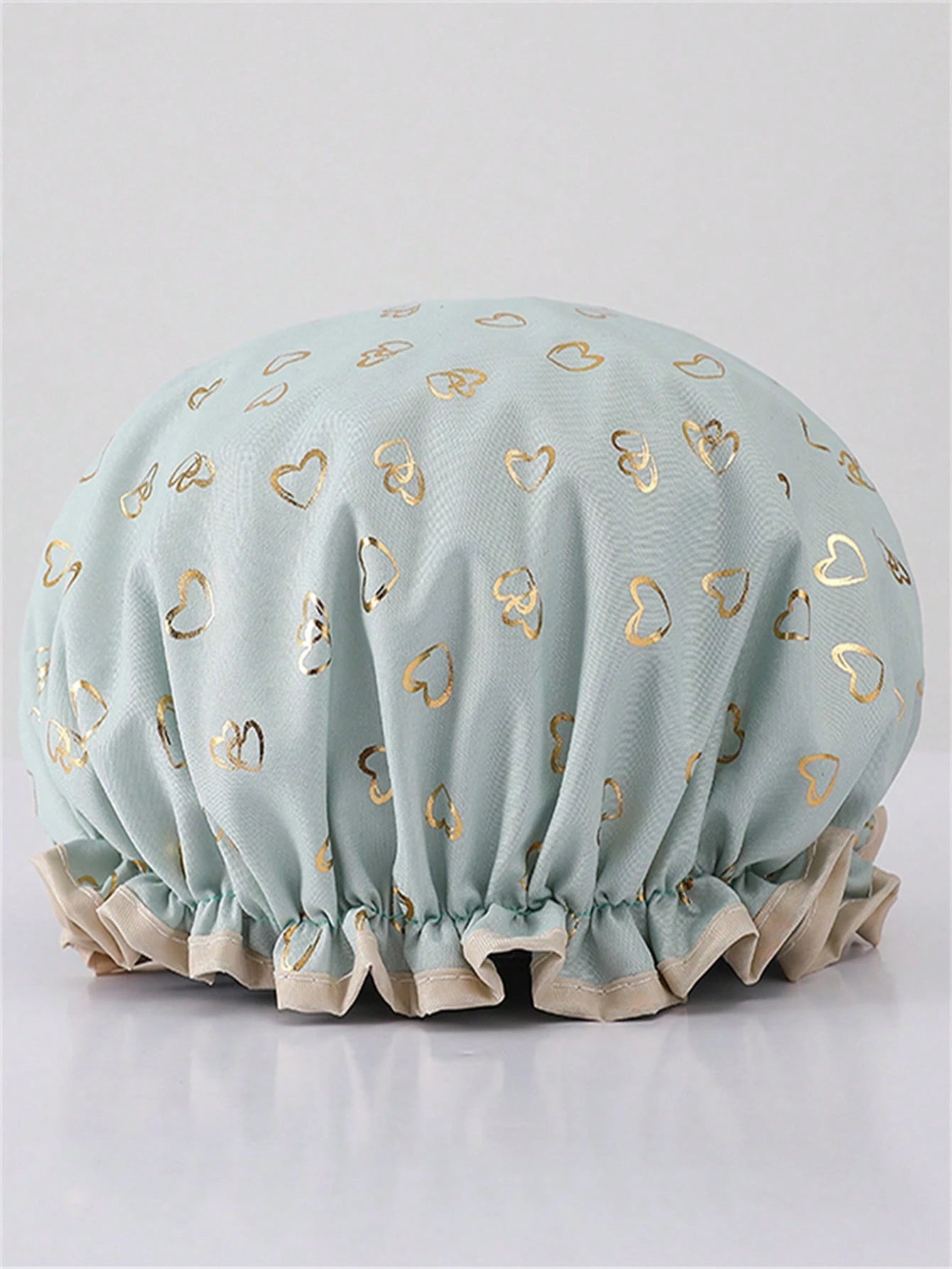 QINGMYU 2-Layer Waterproof Shower Cap, Fashionable Foil Heart Print