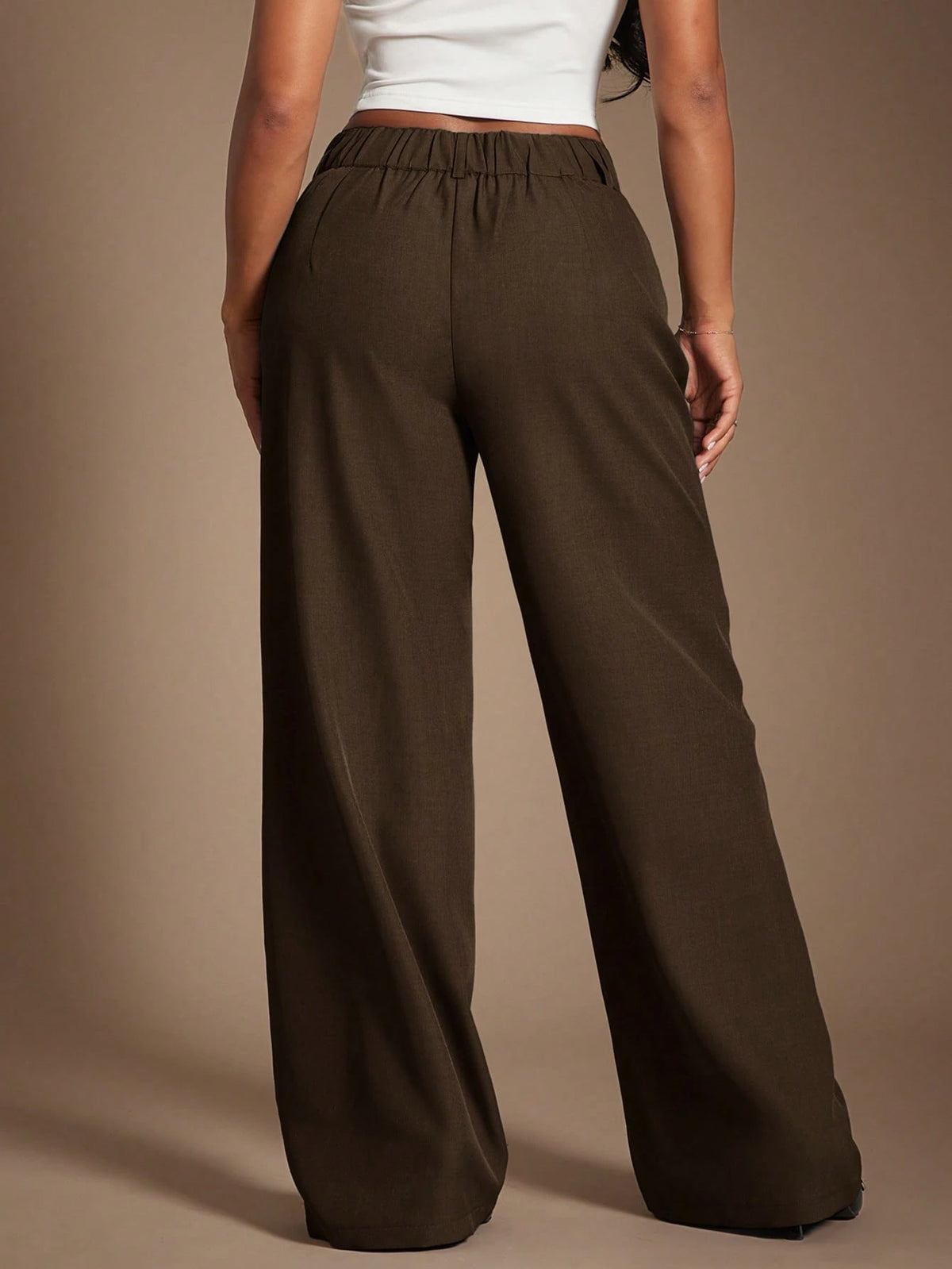 Radiana Women's Coffee Brown High-Waisted Wide Leg Pants, Autumn Business Casual Office Suit Pants, Elegant Retro Minimalist Loose Wide-Leg Workwear