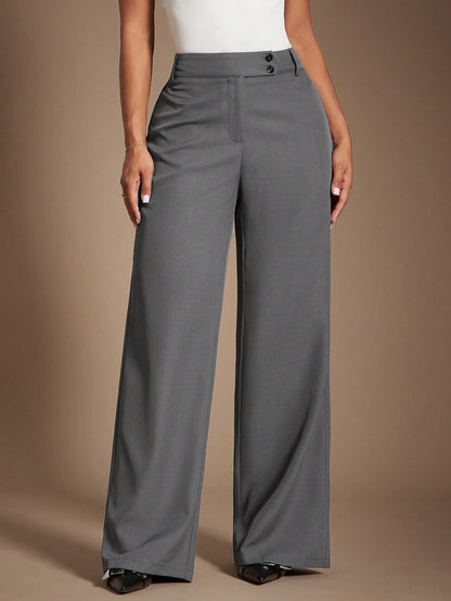 Radiana Women's Coffee Brown High-Waisted Wide Leg Pants, Autumn Business Casual Office Suit Pants, Elegant Retro Minimalist Loose Wide-Leg Workwear