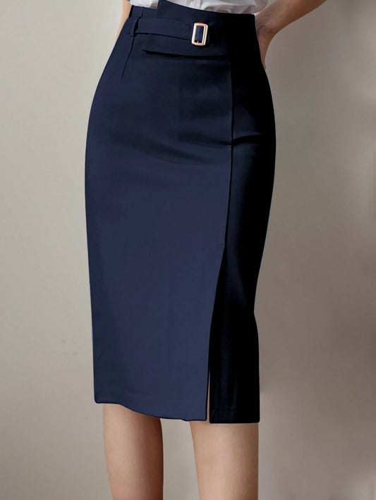 Rafferiza Women's Solid Color Belted Maxi Elegant Skirt