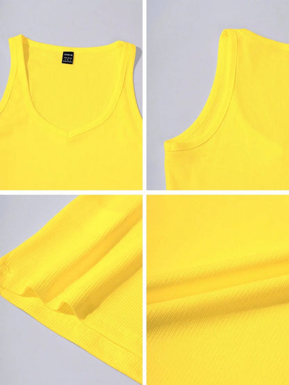 Raffinéa Sleek & Sexy Bodycon Knit Sports Tank Yellow Top