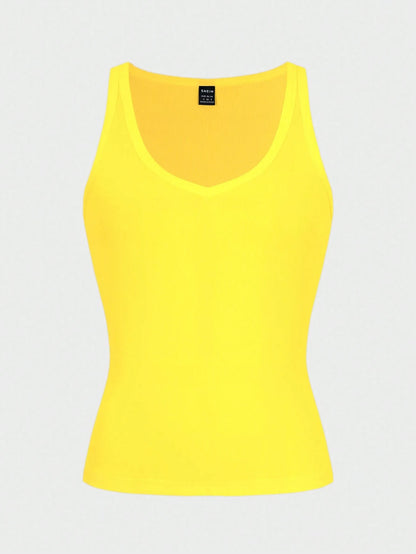 Raffinéa Sleek & Sexy Bodycon Knit Sports Tank Yellow Top