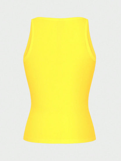 Raffinéa Sleek & Sexy Bodycon Knit Sports Tank Yellow Top