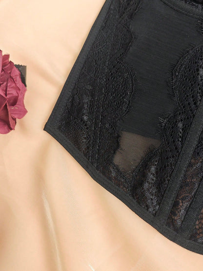 RAHQ 1pc Women's Fashionable Lace Trim Tight Fitting Bustier Crop Top, Sexy Bodycon Camisole Top Corset Top, Suitable For Party, Travel, Gathering, Christmas, Valentine's Day, Halloween Casual Black S