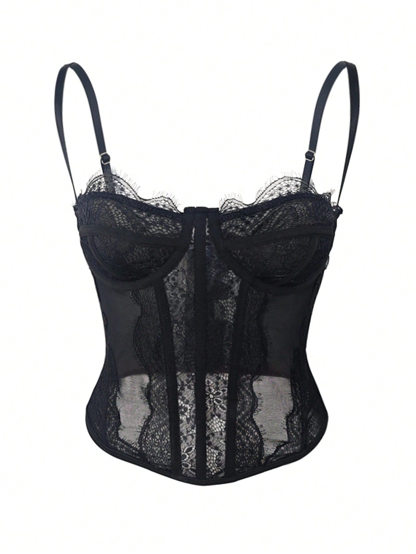 RAHQ 1pc Women's Fashionable Lace Trim Tight Fitting Bustier Crop Top, Sexy Bodycon Camisole Top Corset Top, Suitable For Party, Travel, Gathering, Christmas, Valentine's Day, Halloween Casual Black S