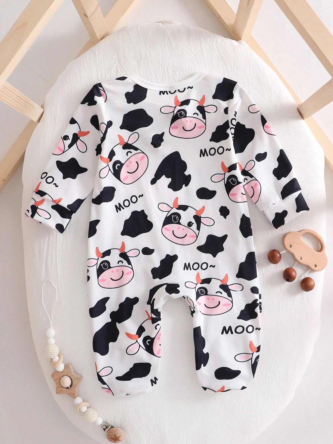 Random 1sets Newborn 0-12 Months Jumpsuit Forest Style Cute Ditsy Floral With Chain Craft Contrast Color Fresh Style Long Sleeve Footed Open Crotch