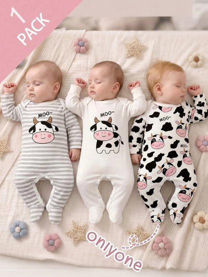 Random 1sets Newborn 0-12 Months Jumpsuit Forest Style Cute Ditsy Floral With Chain Craft Contrast Color Fresh Style Long Sleeve Footed Open Crotch