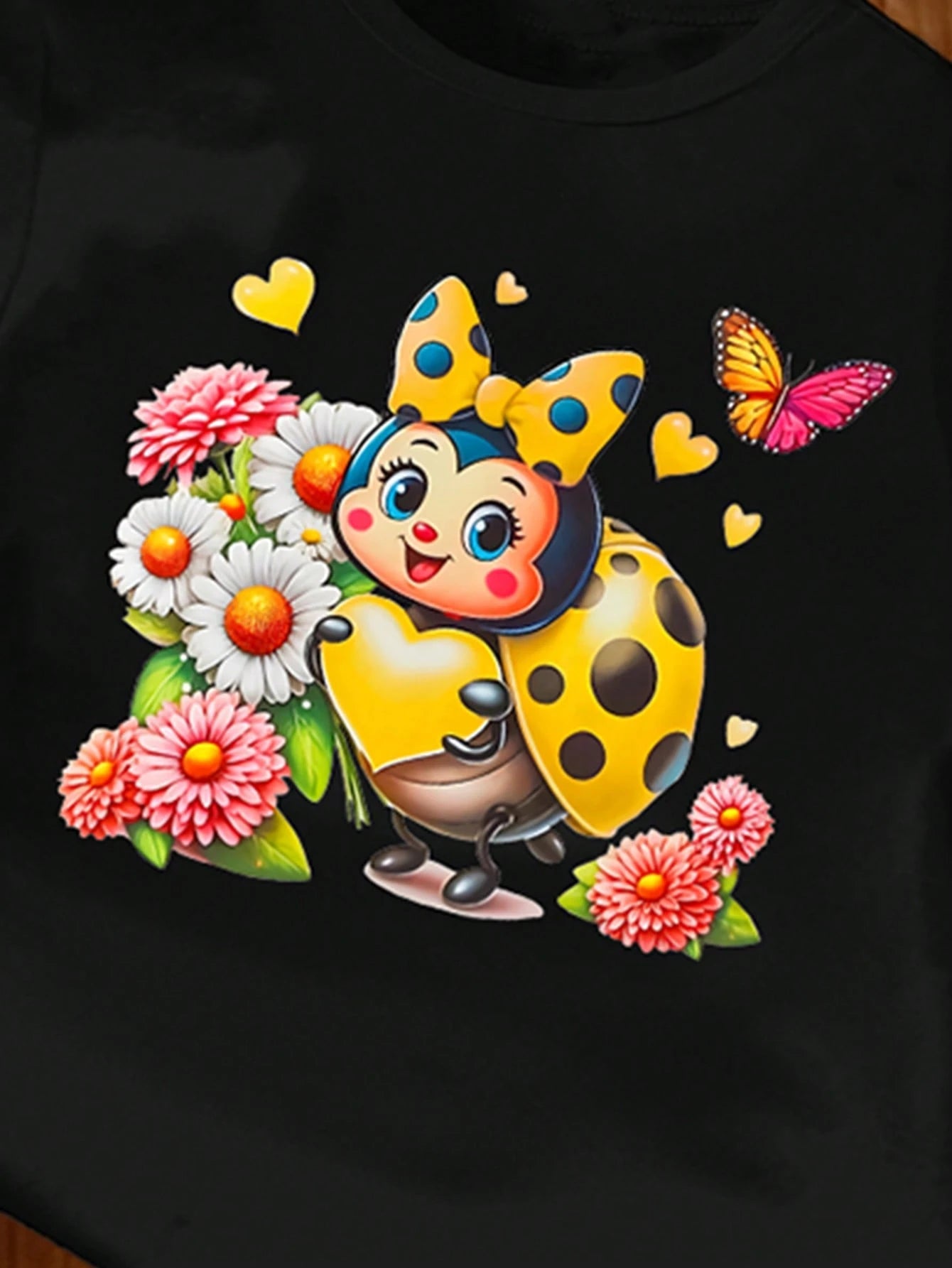 (Random 3 Sets, Send 1 Set) Spring Summer Autumn Baby & Toddler Girls Fashion Creative Minimalist Colorful Floral Bee & Letter Print Basic Short Sleeve T-Shirt, Comfortable Daily Wear