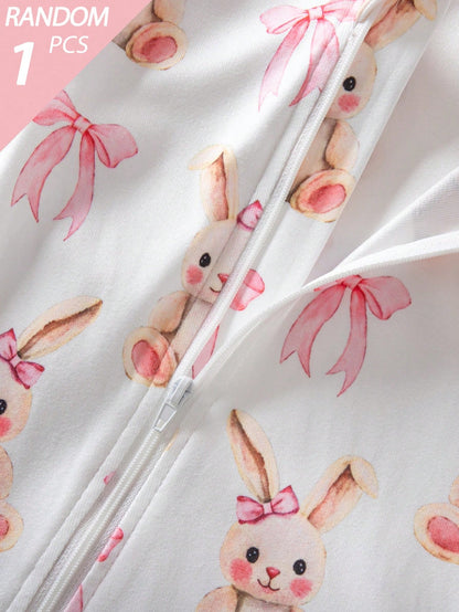 Random 5pcs/1pc Baby Girl Long Sleeve Long Pants Tight Bodysuit Cartoon Cute Cat Heart Star Flower Simple Casual Comfortable Soft Loungewear All Seasons