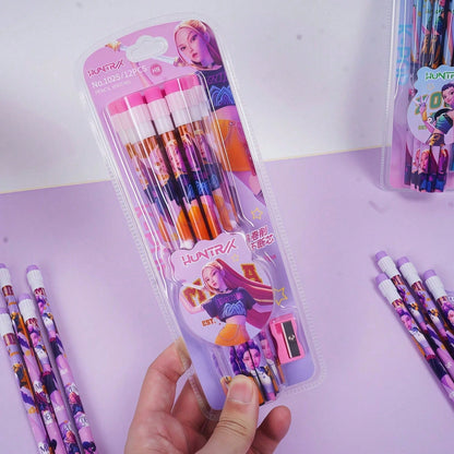 Random Colored Anime Character Wooden Pencil With Pencil Sharpener, Student Writing HB Pencil, Office And Drawing Supplies, Random Colored Eraser Cap, School Supplies, Back To School, Random Shipment