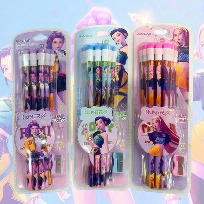 Random Colored Anime Character Wooden Pencil With Pencil Sharpener, Student Writing HB Pencil, Office And Drawing Supplies, Random Colored Eraser Cap, School Supplies, Back To School, Random Shipment