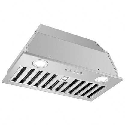 Range Hood Insert 20 Inch Stainless Steel With Baffle Filters, 600 CFM Built-In Kitchen Hood, Ducted/Ductless Convertible Vent Hood GU10 LED, 3 Speed Stove Exhaust Fan, Push Button Control