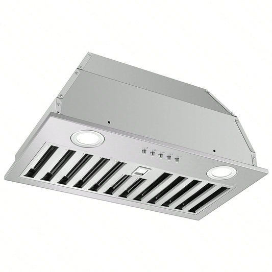 Range Hood Insert 20 Inch Stainless Steel With Baffle Filters, 600 CFM Built-In Kitchen Hood, Ducted/Ductless Convertible Vent Hood GU10 LED, 3 Speed Stove Exhaust Fan, Push Button Control