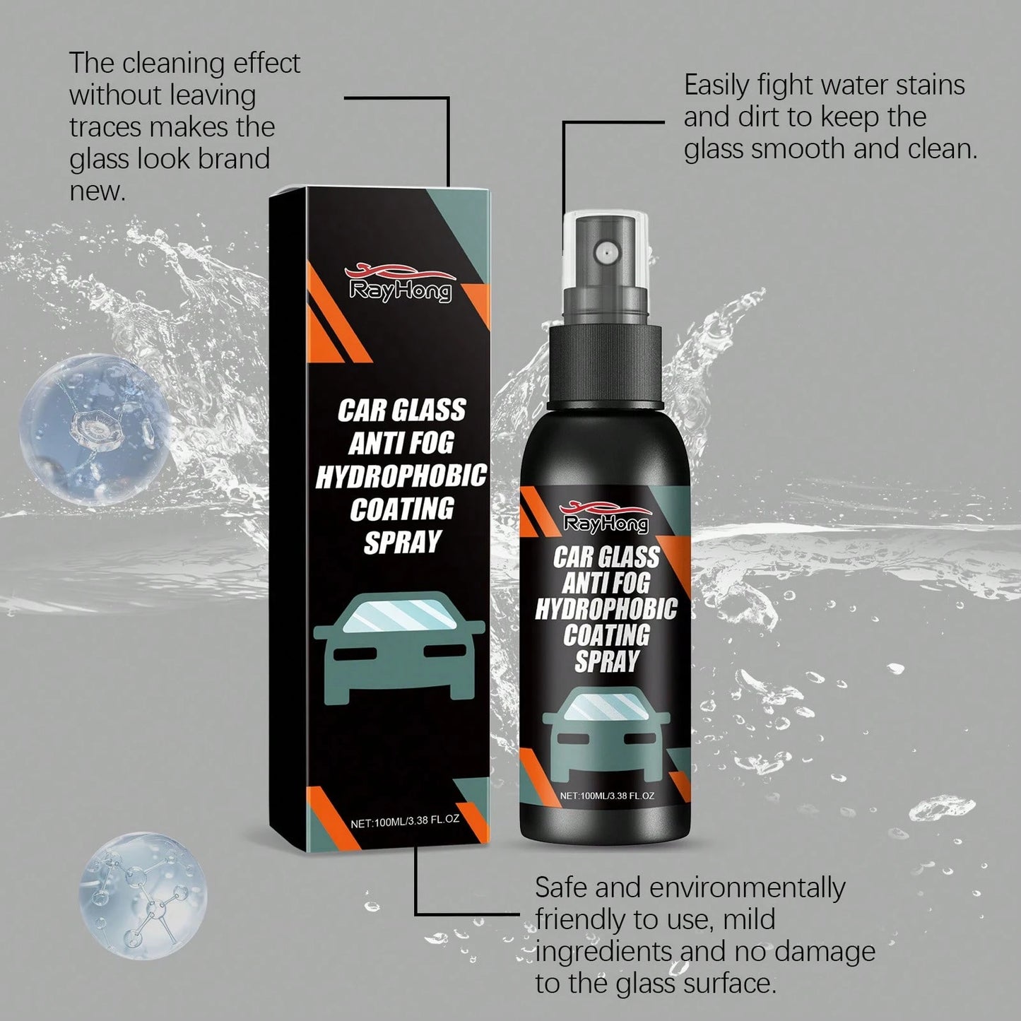 rayhong 100ml Car Windshield Spray- Water Repellent, Anti-Fog, Streak-Free Cleaner For Auto Glass, Enhanced Visibility In Rainy Weather & All-Season Driving,Car Acessesories Women,Car Stuff,Car Acess