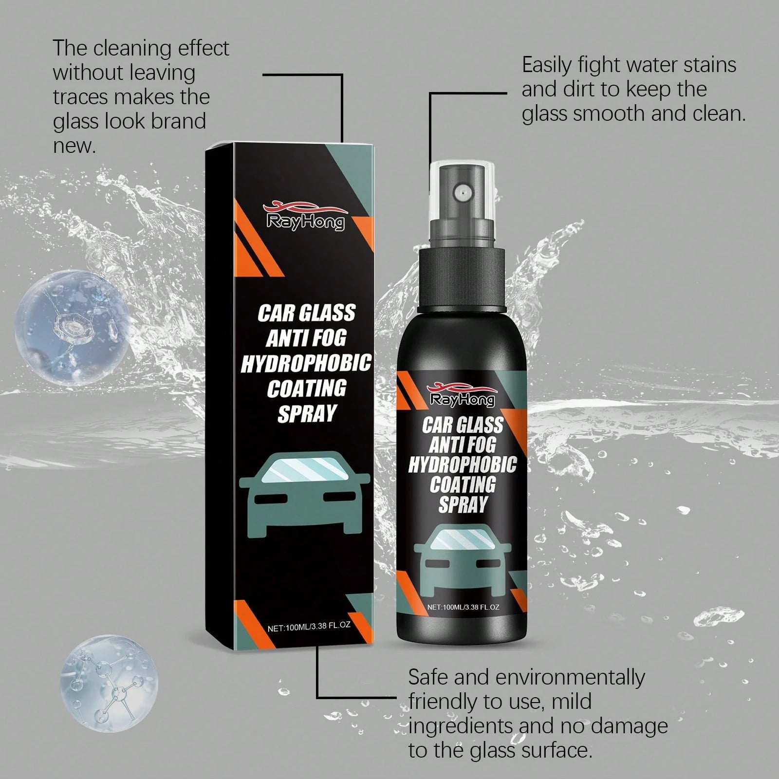 rayhong 100ml Car Windshield Spray- Water Repellent, Anti-Fog, Streak-Free Cleaner For Auto Glass, Enhanced Visibility In Rainy Weather & All-Season Driving,Car Acessesories Women,Car Stuff,Car Acess