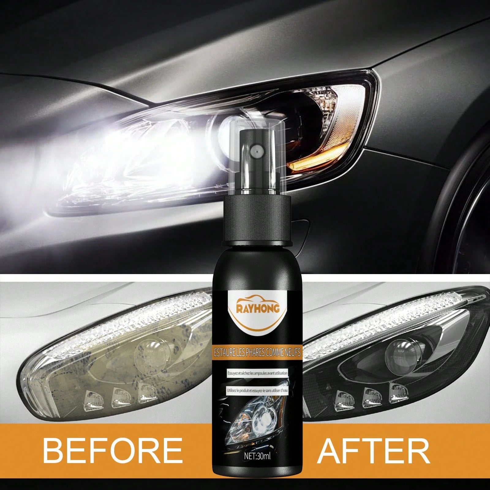 rayhong Headlight Repair, Universal Headlight Restoration Kit- Removes Yellowing And Scratches, Restores Clarity- Car Headlamp Polishing & Cleaning Solution For All Vehicle Types