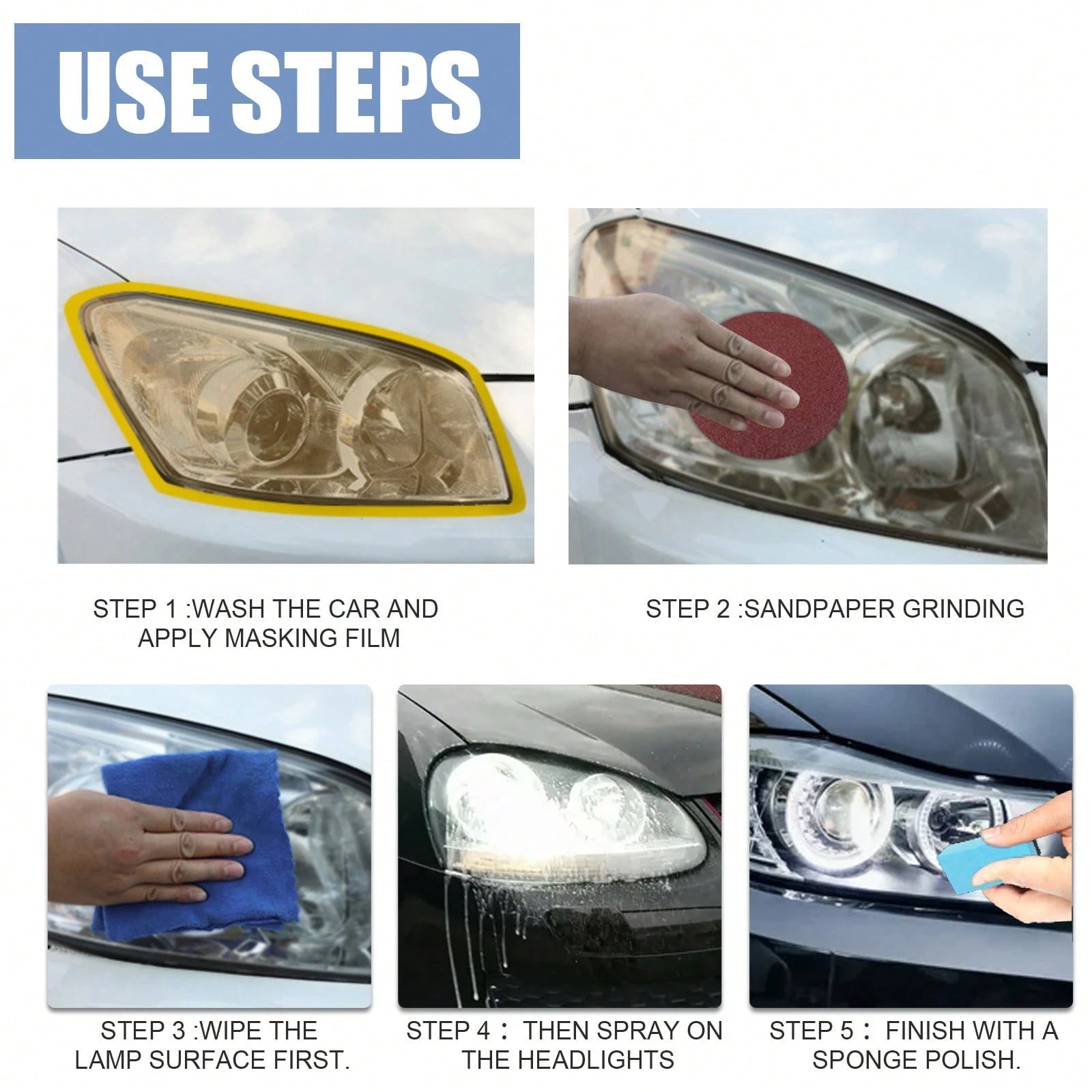 rayhong Headlight Repair, Universal Headlight Restoration Kit- Removes Yellowing And Scratches, Restores Clarity- Car Headlamp Polishing & Cleaning Solution For All Vehicle Types