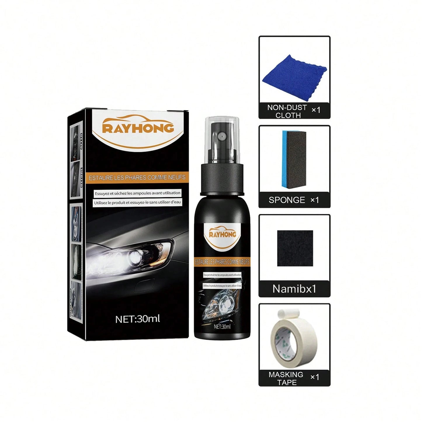 rayhong Headlight Repair, Universal Headlight Restoration Kit- Removes Yellowing And Scratches, Restores Clarity- Car Headlamp Polishing & Cleaning Solution For All Vehicle Types