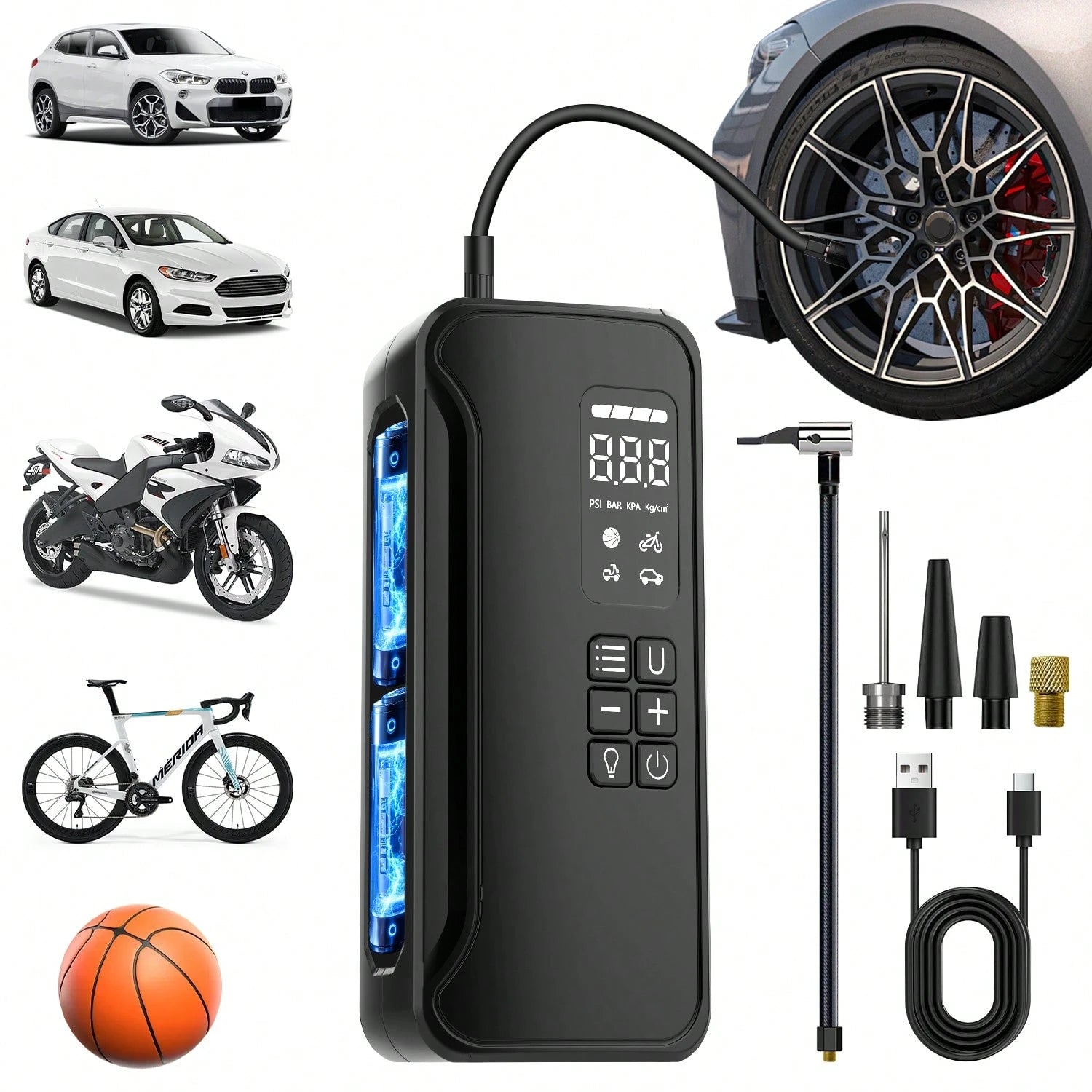 Rechargeable Tire Inflator, 20000mAh Battery Powered, Car Acessesories For Cars, Motorcycles, Bikes, Car Acessesories Women Love The Option, Herramientas De Trabajo For Home Garage Use, Great Mother'