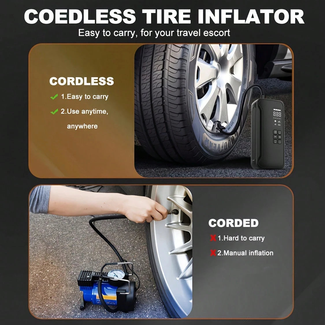 Rechargeable Tire Inflator, 20000mAh Battery Powered, Car Acessesories For Cars, Motorcycles, Bikes, Car Acessesories Women Love The Option, Herramientas De Trabajo For Home Garage Use, Great Mother'
