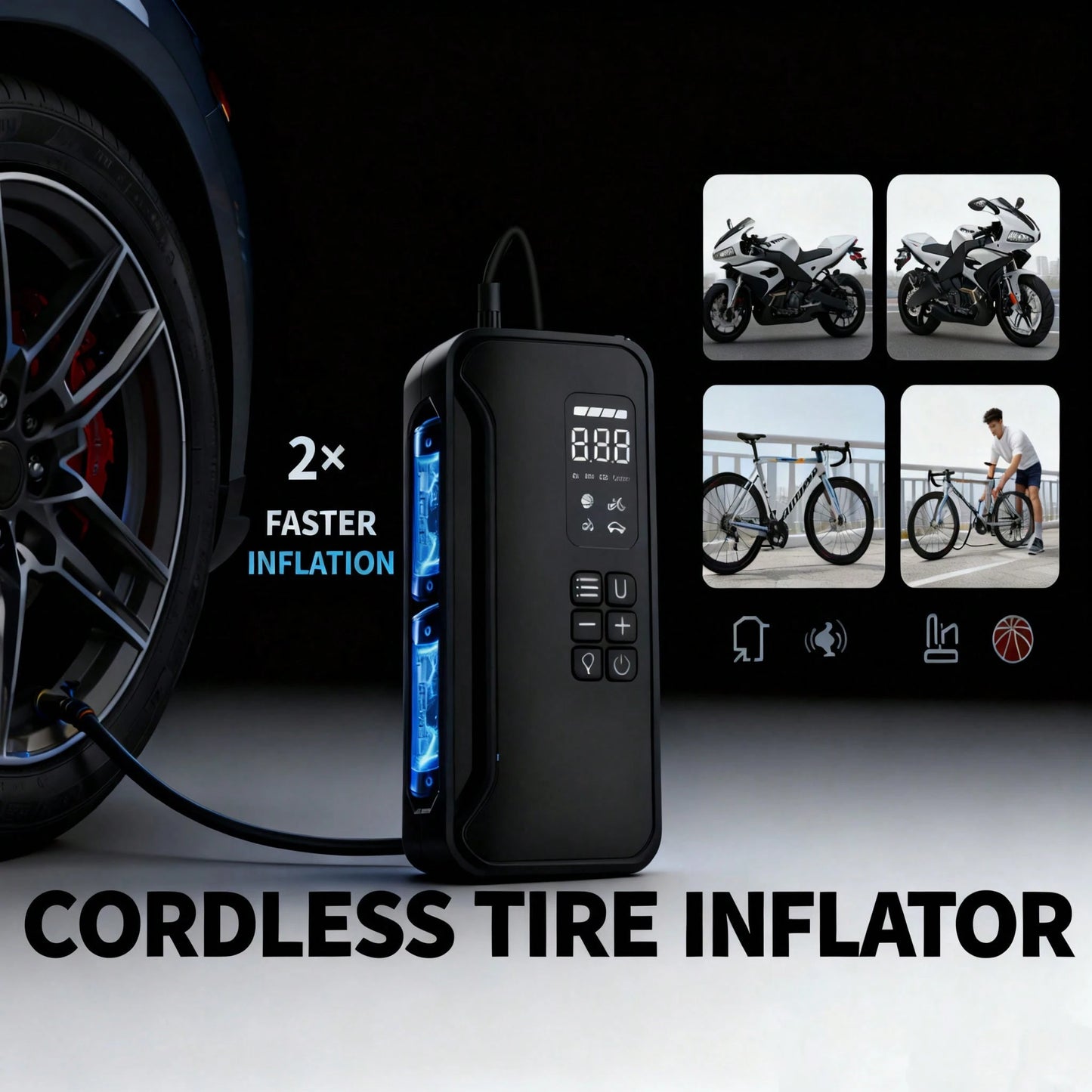 Rechargeable Tire Inflator, 20000mAh Battery Powered, Car Acessesories For Cars, Motorcycles, Bikes, Car Acessesories Women Love The Option, Herramientas De Trabajo For Home Garage Use, Great Mother'